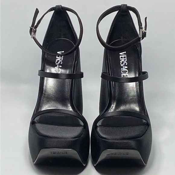 Versace 3 Strap Satin Platform Wedge Sandals size 37 - Picture 6 of 14